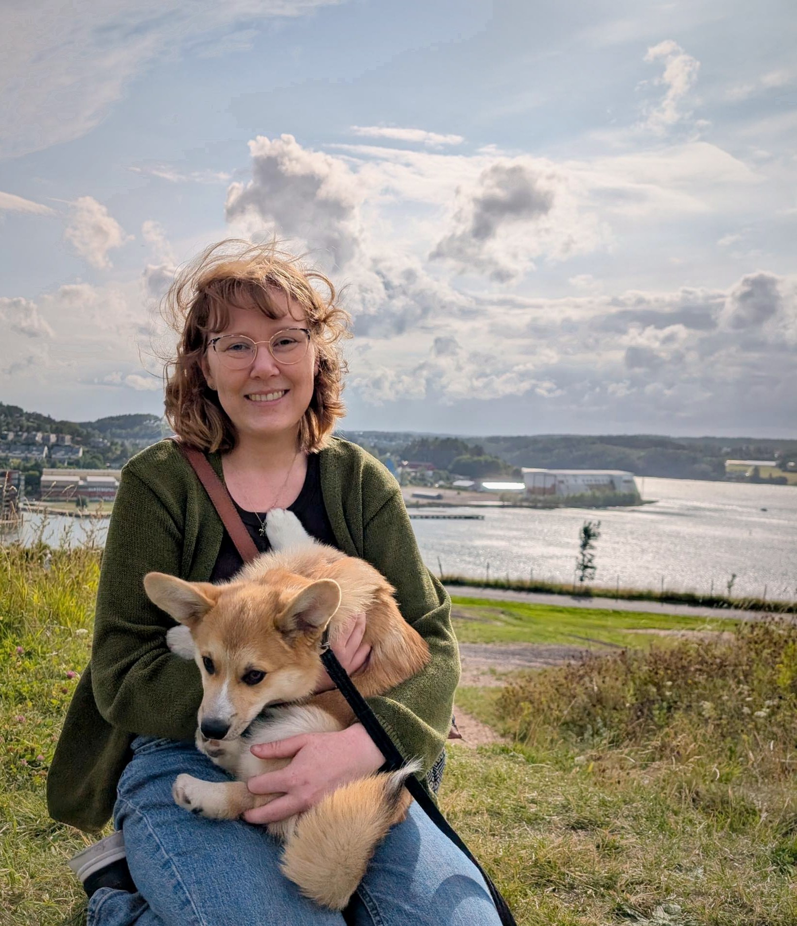 Kristine Myrene with Humle, overlooking Sandefjord